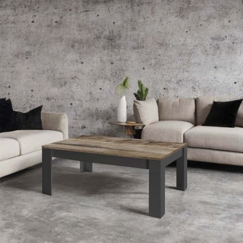 Table Basse Rectangulaire Noir Mat Plateau Aspect Bois Antik - Otello