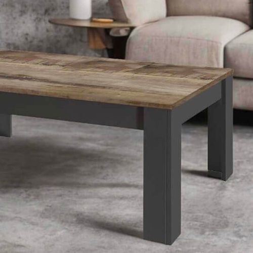 Table Basse Rectangulaire Noir Mat Plateau Aspect Bois Antik - Otello