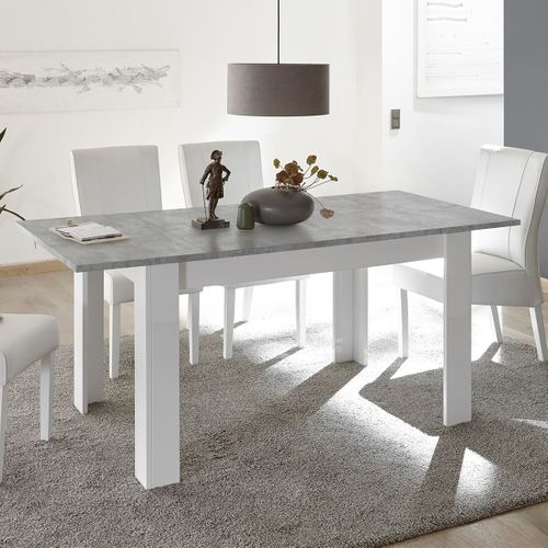Table Repas Extensible Blanc Laqué Brillant Plateau Aspect Béton - Otello