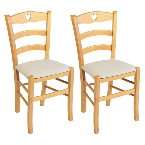 Lot De 2 Chaises Naturelles Et Assises En Tissu Ivoire - Naples
