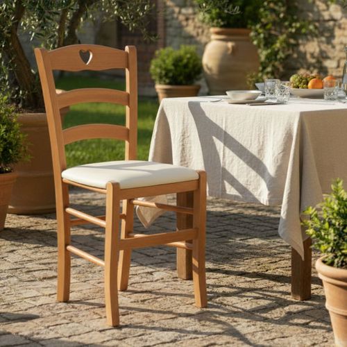 Lot De 4 Chaises Teinté Chêne Et Assises En Tissu Ivoire - Naples