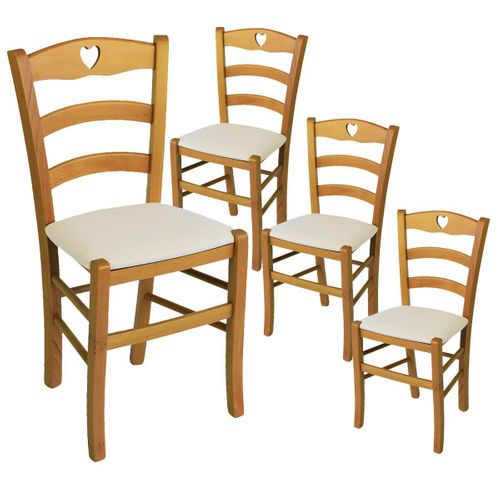 Lot De 4 Chaises Teinté Chêne Et Assises En Tissu Ivoire - Naples