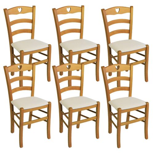 Lot De 6 Chaises Teinté Chêne Et Assises En Tissu Ivoire - Naples