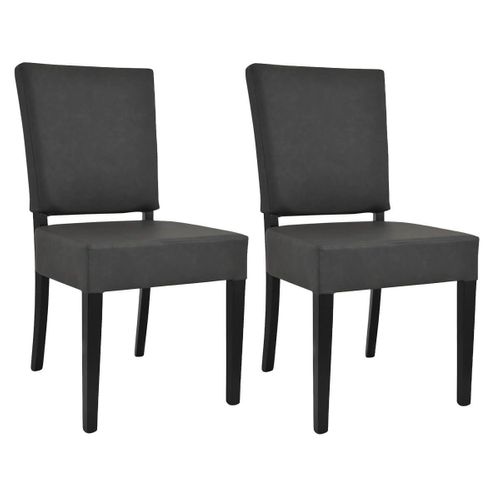 Lot De 2 Chaises Simili Cuir Piètement En Hêtre Teinté Gris Anthracite - Alba