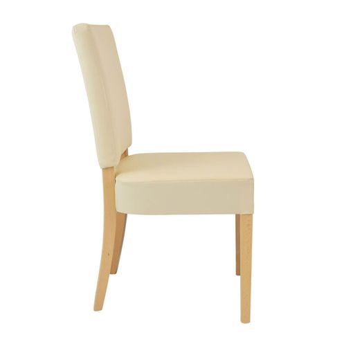 Lot De 2 Chaises Simili Cuir Ivoire Piètement En Hêtre Naturel - Alba