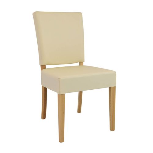 Lot De 2 Chaises Simili Cuir Ivoire Piètement En Hêtre Naturel - Alba