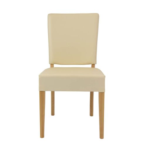 Lot De 2 Chaises Simili Cuir Ivoire Piètement En Hêtre Naturel - Alba