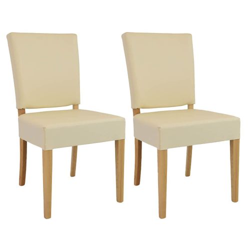 Lot De 2 Chaises Simili Cuir Ivoire Piètement En Hêtre Naturel - Alba