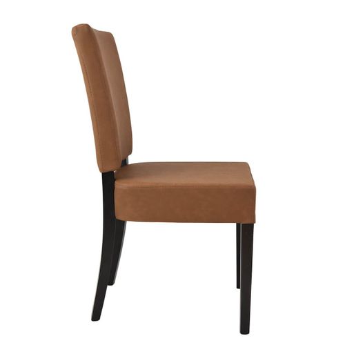 Lot De 2 Chaises Simili Cuir Cognac Piètement En Hêtre Teinté Wengé - Alba