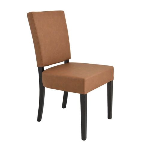 Lot De 2 Chaises Simili Cuir Cognac Piètement En Hêtre Teinté Wengé - Alba