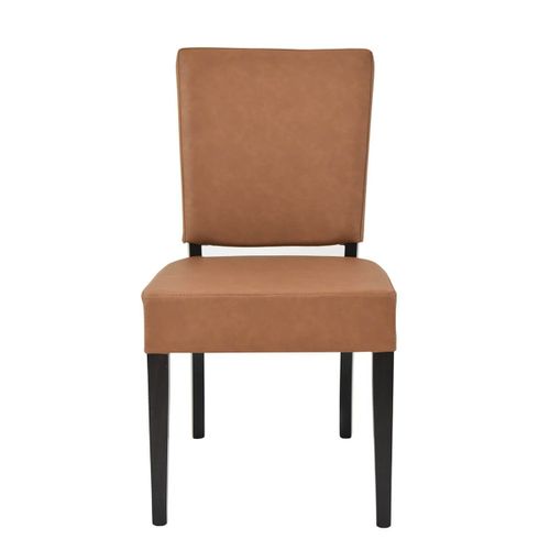 Lot De 2 Chaises Simili Cuir Cognac Piètement En Hêtre Teinté Wengé - Alba