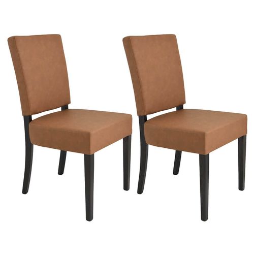 Lot De 2 Chaises Simili Cuir Cognac Piètement En Hêtre Teinté Wengé - Alba