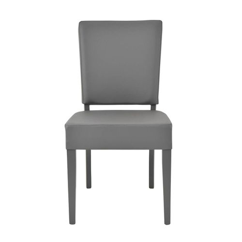 Lot De 2 Chaises Simili Cuir Piètement En Hêtre Teinté Grises - Alba