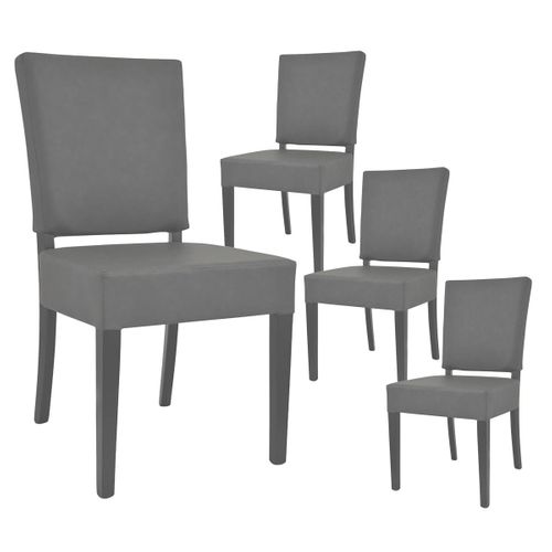 Lot De 4 Chaises Simili Cuir Piètement En Hêtre Teinté Grises - Alba