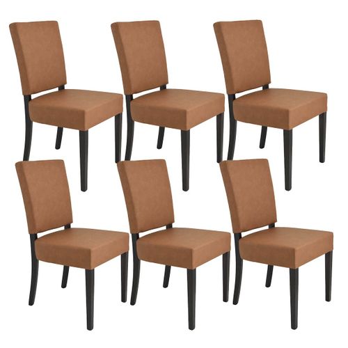 Lot De 6 Chaises Simili Cuir Cognac Piètement En Hêtre Teinté Wengé - Alba