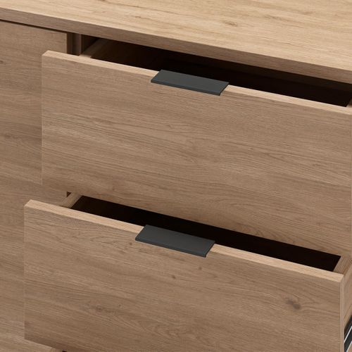 Buffet 2 Portes 3 Tiroirs Aspect Bois Tasseaux Pieds Métal - Appa