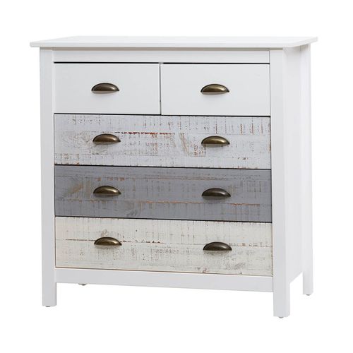 Commode 5 Tiroirs Bois Aspect Vieilli Blanc Et Grisé - Rosalia