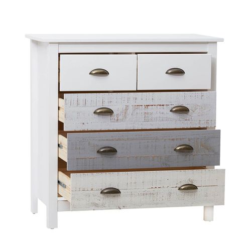 Commode 5 Tiroirs Bois Aspect Vieilli Blanc Et Grisé - Rosalia