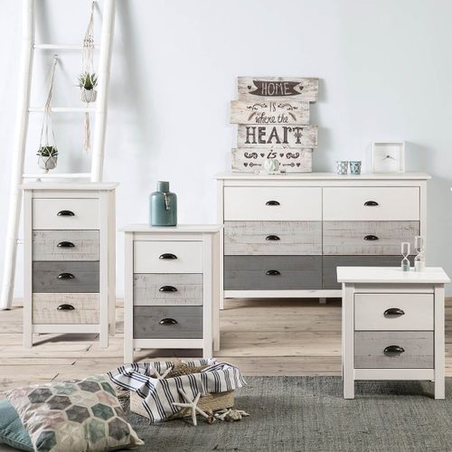 Chevet 3 Tiroirs Bois Aspect Vieilli Blanc Et Grisé - Rosalia