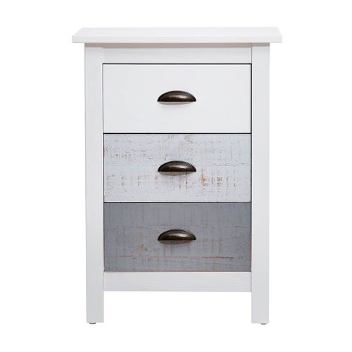 Chevet 3 Tiroirs Bois Aspect Vieilli Blanc Et Grisé - Rosalia