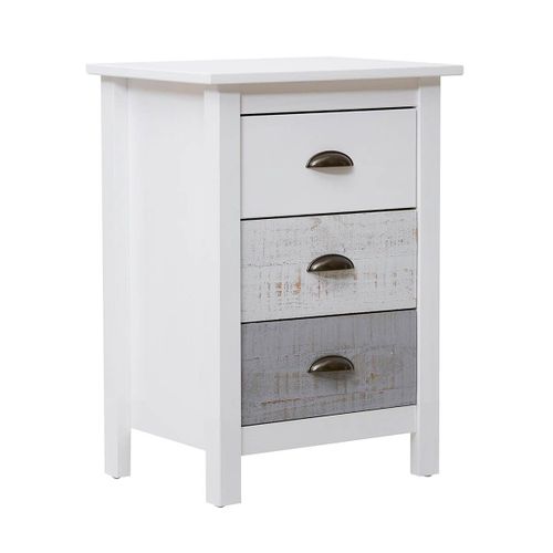 Chevet 3 Tiroirs Bois Aspect Vieilli Blanc Et Grisé - Rosalia
