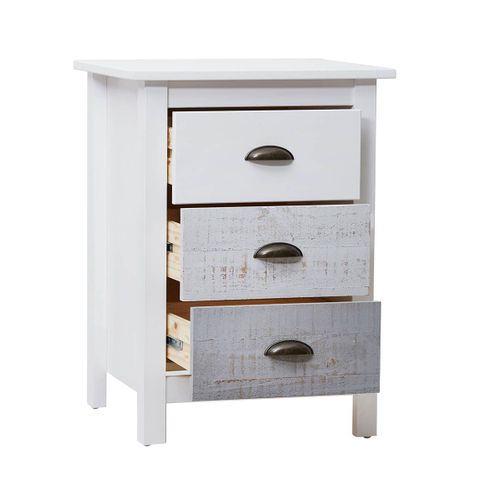 Chevet 3 Tiroirs Bois Aspect Vieilli Blanc Et Grisé - Rosalia