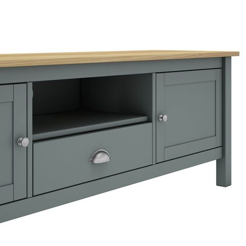 Meuble TV 2 Portes 1 Tiroir En Pin Massif Naturel Et Vert Céladon - Basco