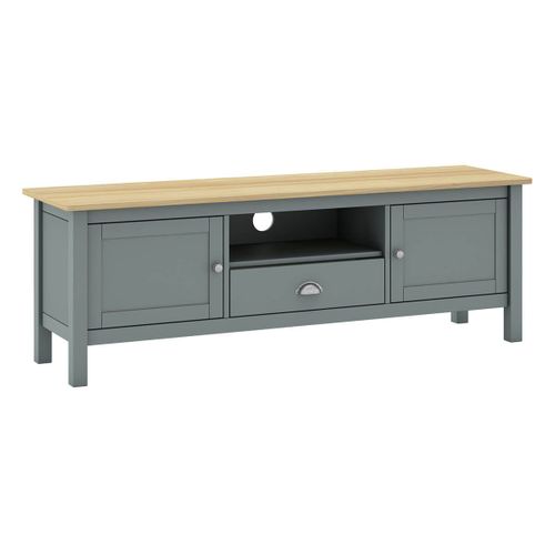 Meuble TV 2 Portes 1 Tiroir En Pin Massif Naturel Et Vert Céladon - Basco