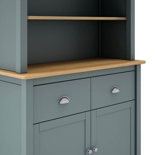 Buffet Haut 4 Portes 2 Tiroirs En Pin Massif Naturel Et Vert Céladon - Basco