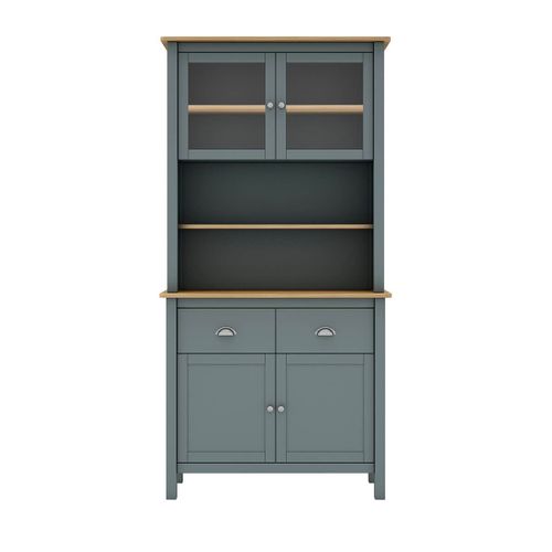 Buffet Haut 4 Portes 2 Tiroirs En Pin Massif Naturel Et Vert Céladon - Basco