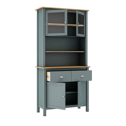 Buffet Haut 4 Portes 2 Tiroirs En Pin Massif Naturel Et Vert Céladon - Basco