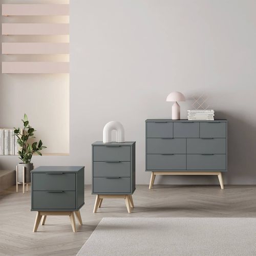 Chevet 2 Tiroirs Scandinave Mdf Et Pin Massif Gris Vert - Canaca