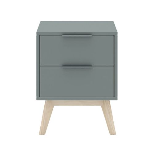 Chevet 2 Tiroirs Scandinave Mdf Et Pin Massif Gris Vert - Canaca