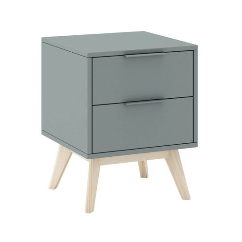 Chevet 2 Tiroirs Scandinave Mdf Et Pin Massif Gris Vert - Canaca