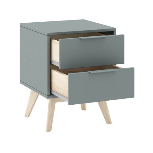 Chevet 2 Tiroirs Scandinave Mdf Et Pin Massif Gris Vert - Canaca