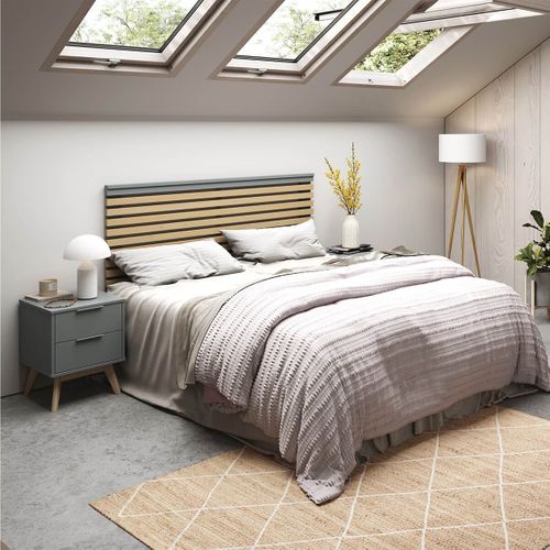 Tête De Lit 135/140 Scandinave Mdf Et Pin Massif Gris Vert - Canaca