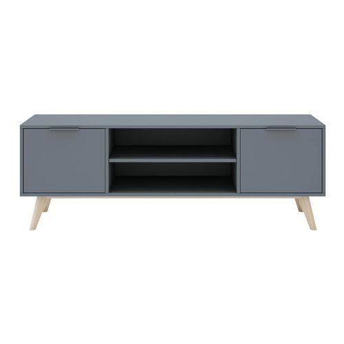 Meuble TV 2 Portes 2 Niches Scandinave Mdf Et Pin Massif Gris Vert - Canaca