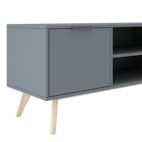 Meuble TV 2 Portes 2 Niches Scandinave Mdf Et Pin Massif Gris Vert - Canaca