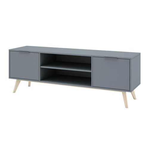 Meuble TV 2 Portes 2 Niches Scandinave Mdf Et Pin Massif Gris Vert - Canaca