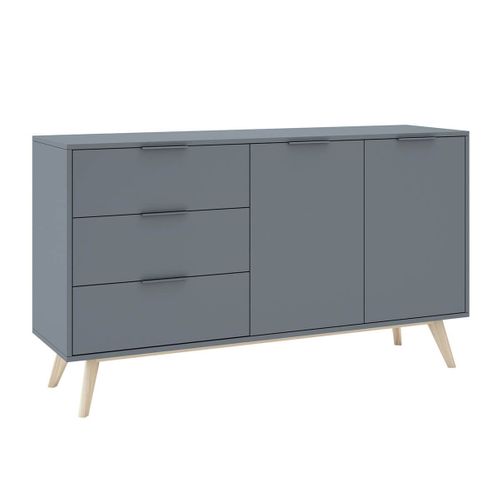 Buffet 2 Portes 3 Tiroirs Scandinave Mdf Et Pin Massif Gris Vert - Canaca