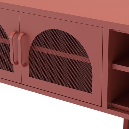 Meuble TV 160 Cm 2 Portes Ajourées 2 Niches En Métal Terracotta - Olivia