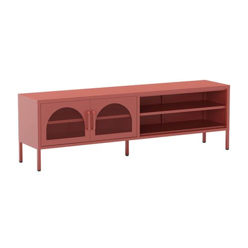 Meuble TV 160 Cm 2 Portes Ajourées 2 Niches En Métal Terracotta - Olivia