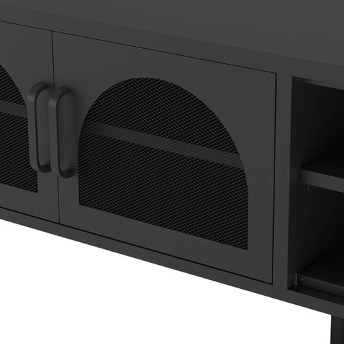 Meuble TV 160 Cm 2 Portes Ajourées 2 Niches En Métal Noir - Olivia