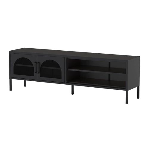 Meuble TV 160 Cm 2 Portes Ajourées 2 Niches En Métal Noir - Olivia