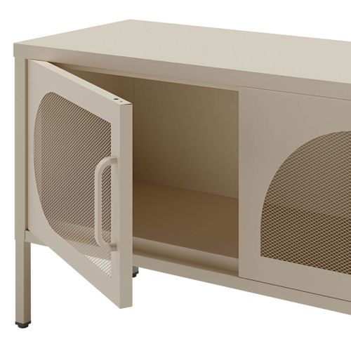 Meuble TV 180 Cm 4 Portes Ajourées En Métal Crème - Liovia