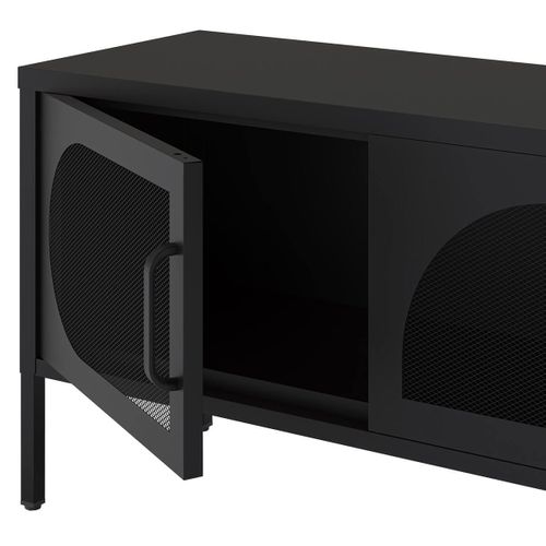 Meuble TV 180 Cm 4 Portes Ajourées En Métal Noir - Liovia