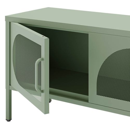 Meuble TV 180 Cm 4 Portes Ajourées En Métal Vert Menthe - Liovia