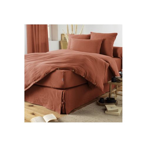 Drap Housse 90x200cm Gaze De Coton Terracotta - Ourea