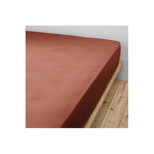 Drap Housse 90x200cm Gaze De Coton Terracotta - Ourea