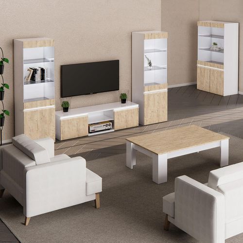 Table Basse Laquée Blanc Brillant Aspect Bois - Chris Oak